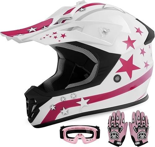Miniatura 26 de XFMT - Juego de casco DOT con gafas y guantes para motocross, cuatrimoto y vehículos todoterreno para niños y jóvenes, diseño de calavera azul,