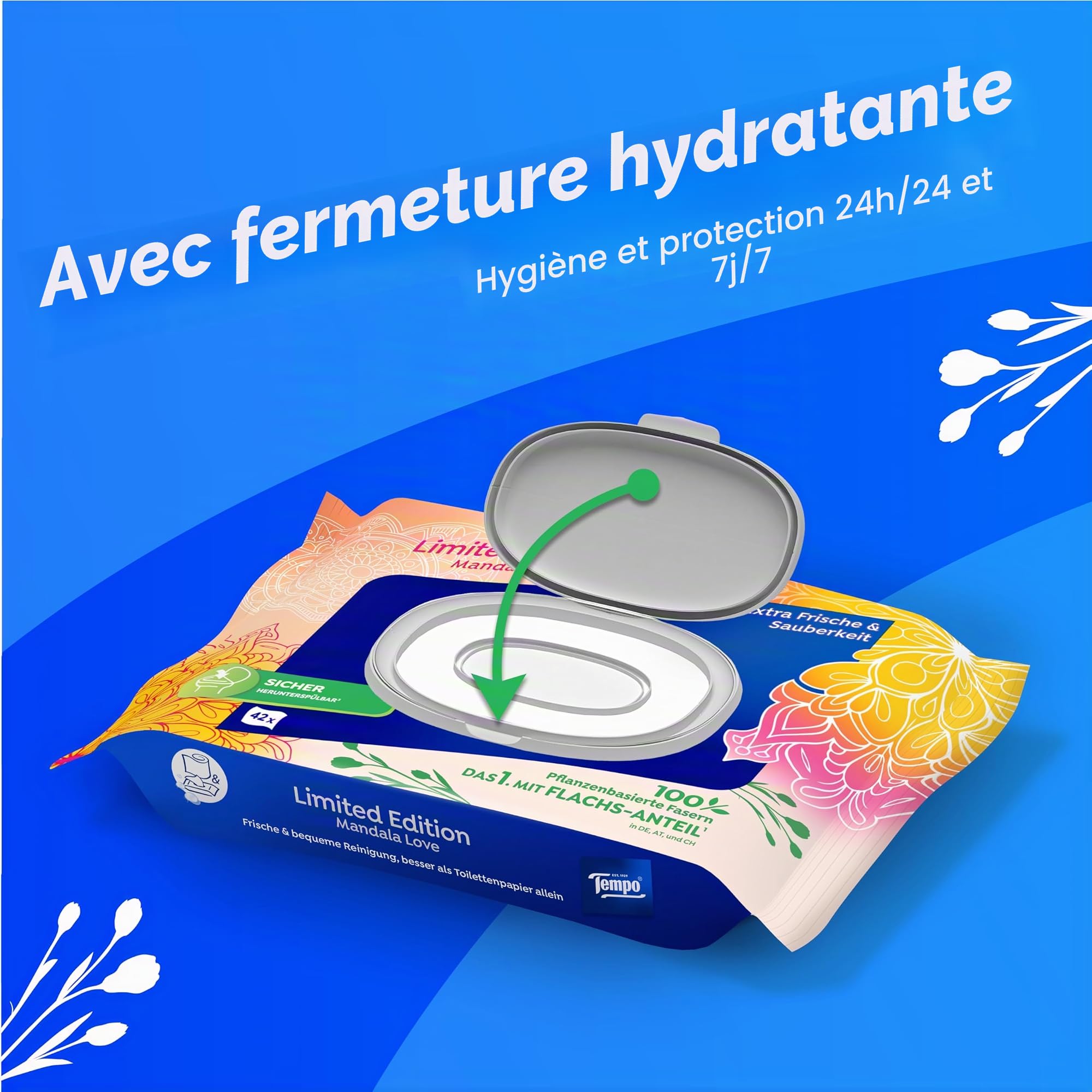 Tempo Papier toilette humide Édition limitée Motif floral