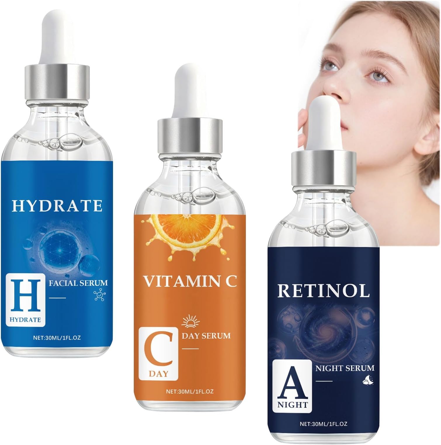 Anti-Aging Face Serum Set, Dark Spot Corrector, Retinol Resurfacing Serum, Skin Renewing Vitamin C Essence, Vitamin C Brightening Facial Essence for Brightening, Hydrating, Firming Skin (1SET)