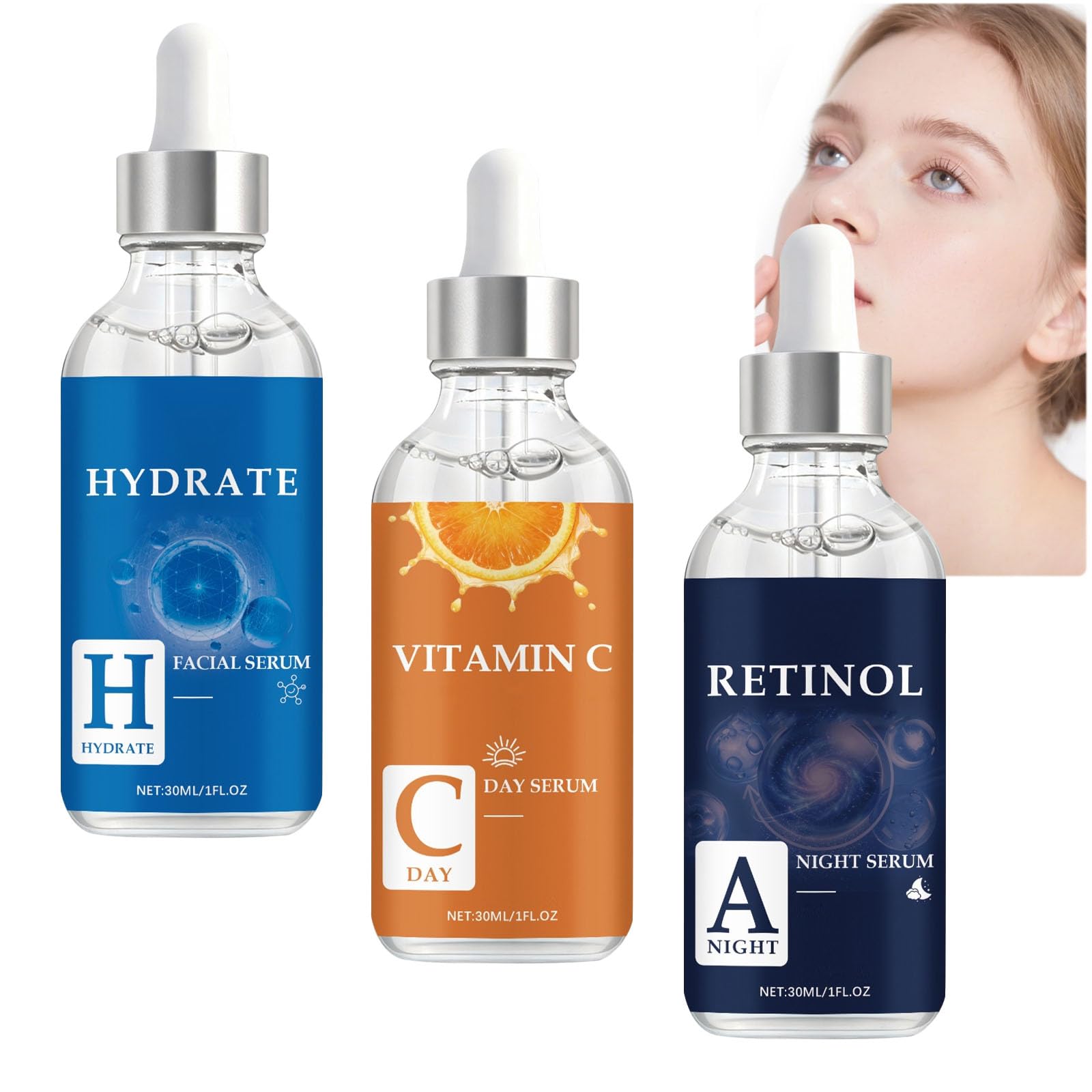 Anti-Aging Face Serum Set, Dark Spot Corrector, Retinol Resurfacing Serum, Skin Renewing Vitamin C Essence, Vitamin C Brightening Facial Essence for Brightening, Hydrating, Firming Skin (1SET)
