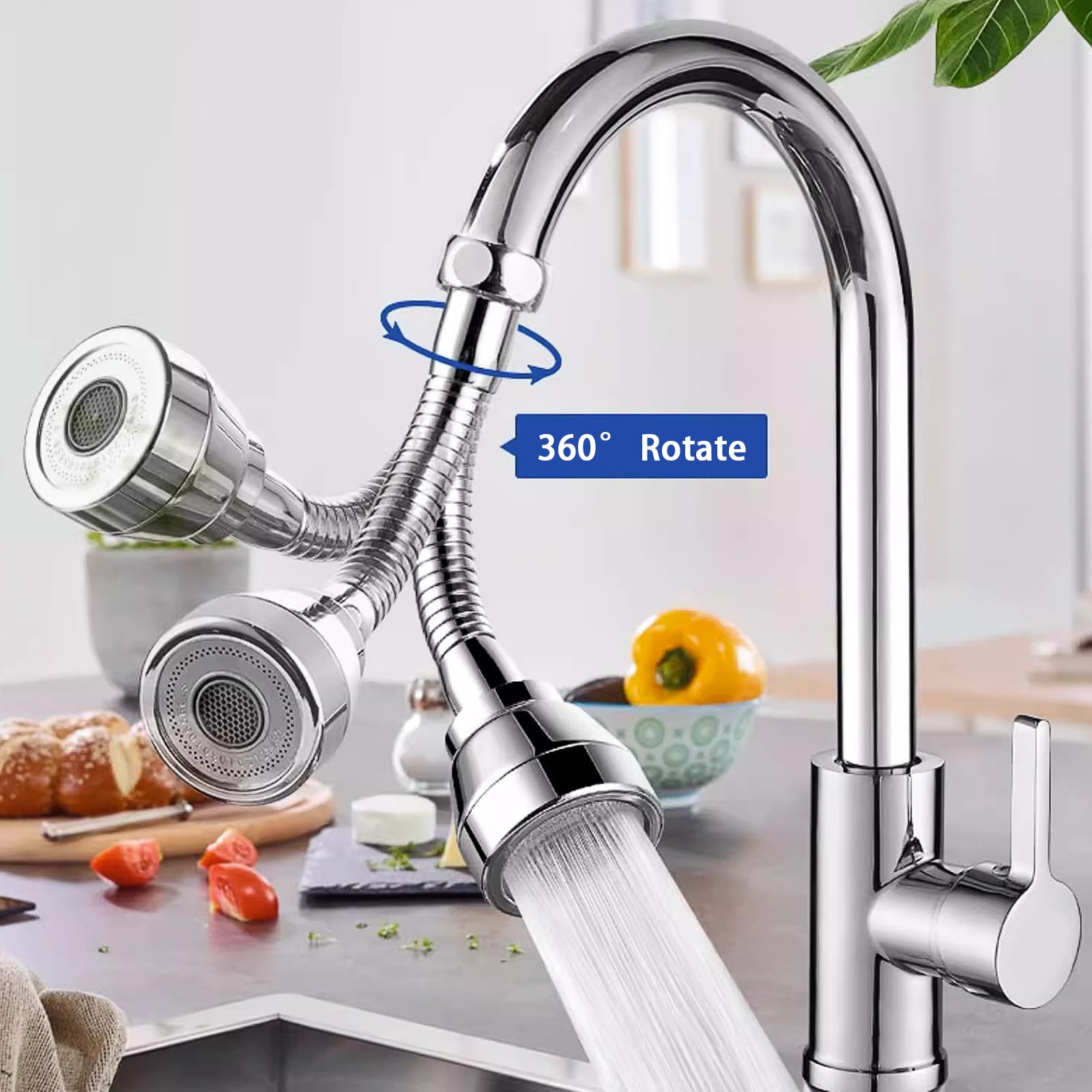 Rubinetto da cucina Exteio, rubinetto da cucina girevole a 360° Exteio, rubinetto da cucina a 3 modalità, rubinetto a risparmio idrico con adattatore Tye, adatto per cucina e bagno