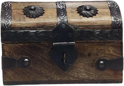 Miniatura 7 de Joyero de madera vintage de pulgadas con tapa con bisagras, baúl de almacenamiento de madera de mango real para letras, fotos, joyas o regalos, baúl