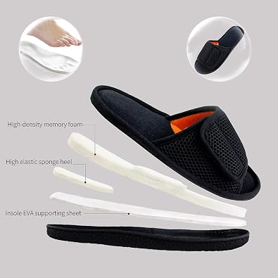 Men's Adjustable House Slippers, Mesh Open Toe Breathable Indoor Slip on