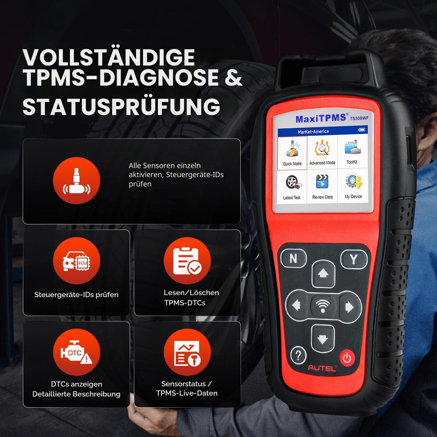 Autel MaxiTPMS TS508WF, Professional für Aktivieren/Neulernen Aller RDKS Sensoren, TPMS Reset, TPMS Programmierung von MX-Sensoren, 2026 Neueste, Upgrade von TS508, TS501, TS408, TPMS Diagnose