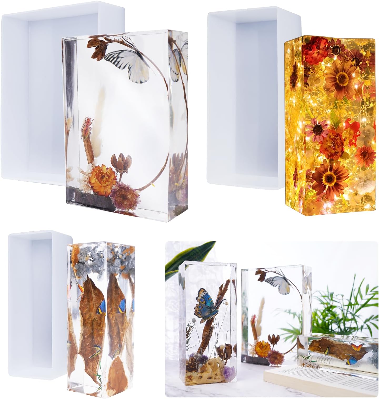 Rectangle Silicone Resin Molds, 3pcs Large Resin Molds w/Wooden Support, Deep Epoxy Resin Molds for Flowers Preservation, Insect Specimen, Home Décor,DIY Resin Art Crafts Gift