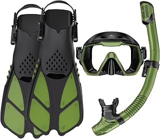 Schnorchelset Erwachsene mit Flossen, Tauchermaske, Dry Top Schnorchel und Tragetasche