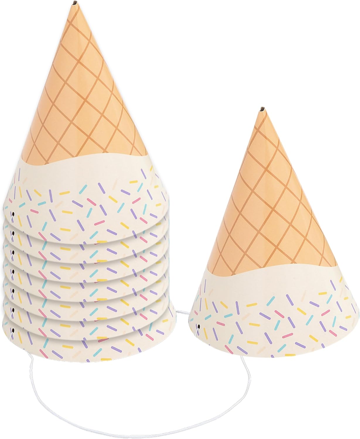 Fun Express Ice cream Party hats 8 Pack - Birthday hats for Kids with pastel birthday decorations Design | Mini cone hat with elastic Band | whimsical birthday decorations for baby birthday hat