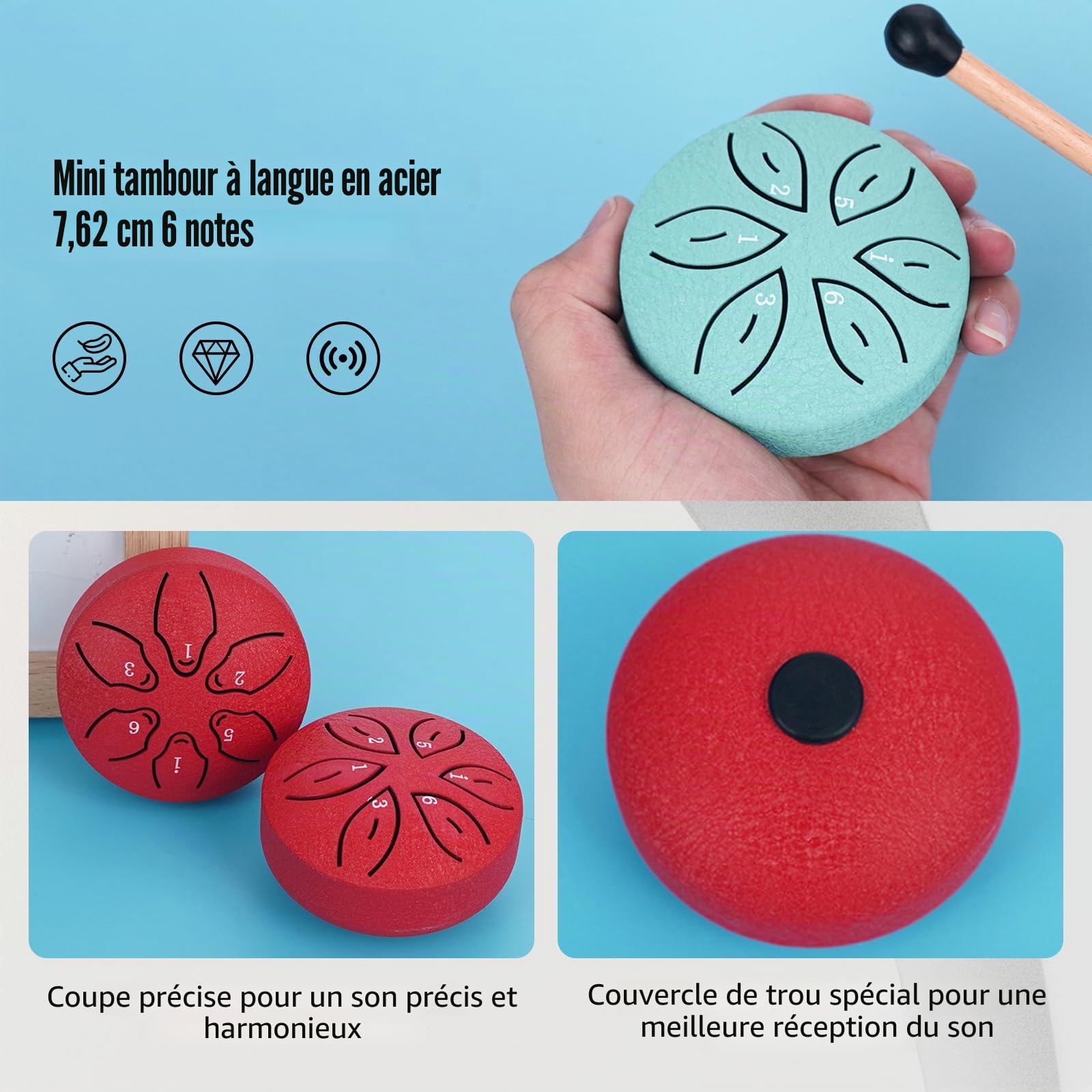 Tambour à pluie pour jardin extérieur, 7,6 cm, 6 notes en acier avec sac en tissu, maillets, livre de musique, instrument de musique pour adulte, cadeau pour adulte, vert foncé