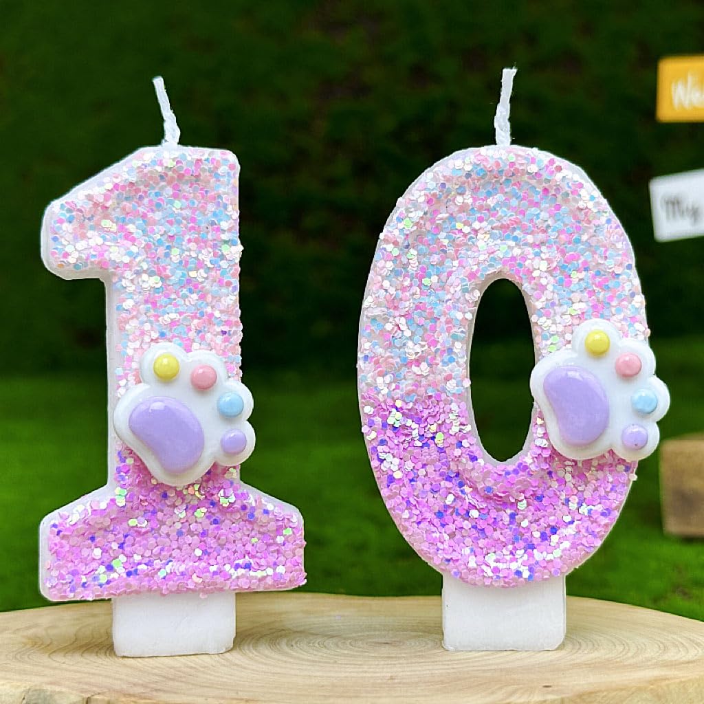 Candele a forma di zampa di cane bianco con numeri da 0 a 9 per torta di compleanno o anniversario, decorazione per feste a tema animali | SHEIN ALIA