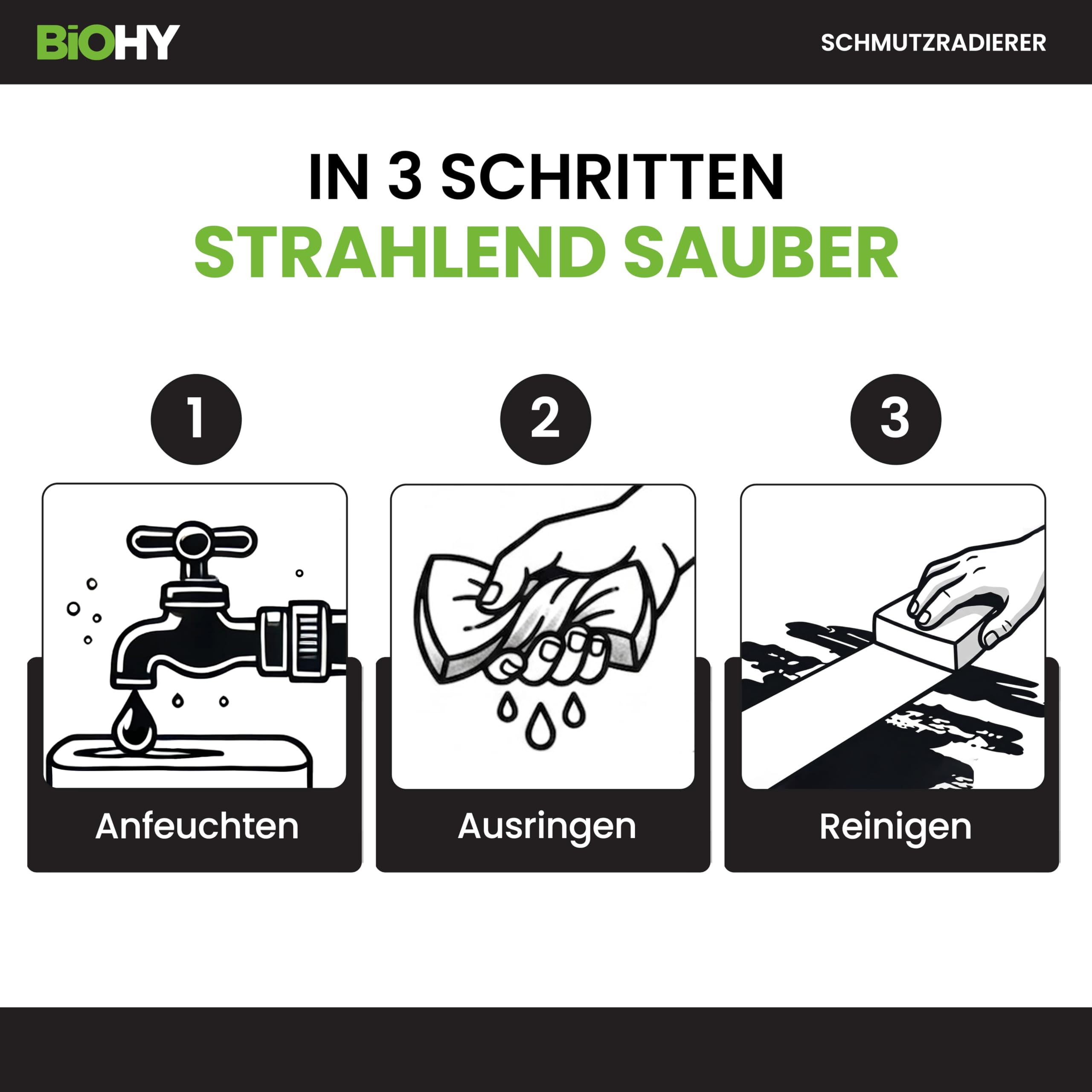 BiOHY Schmutzradierer Schwamm (6 x 18 Stück) | Zauberschwämme für Küche, Bad, Glas, Wände, Schuhe & Auto | Reinigungsschwämme für hartnäckige Flecken | Ohne Chemie