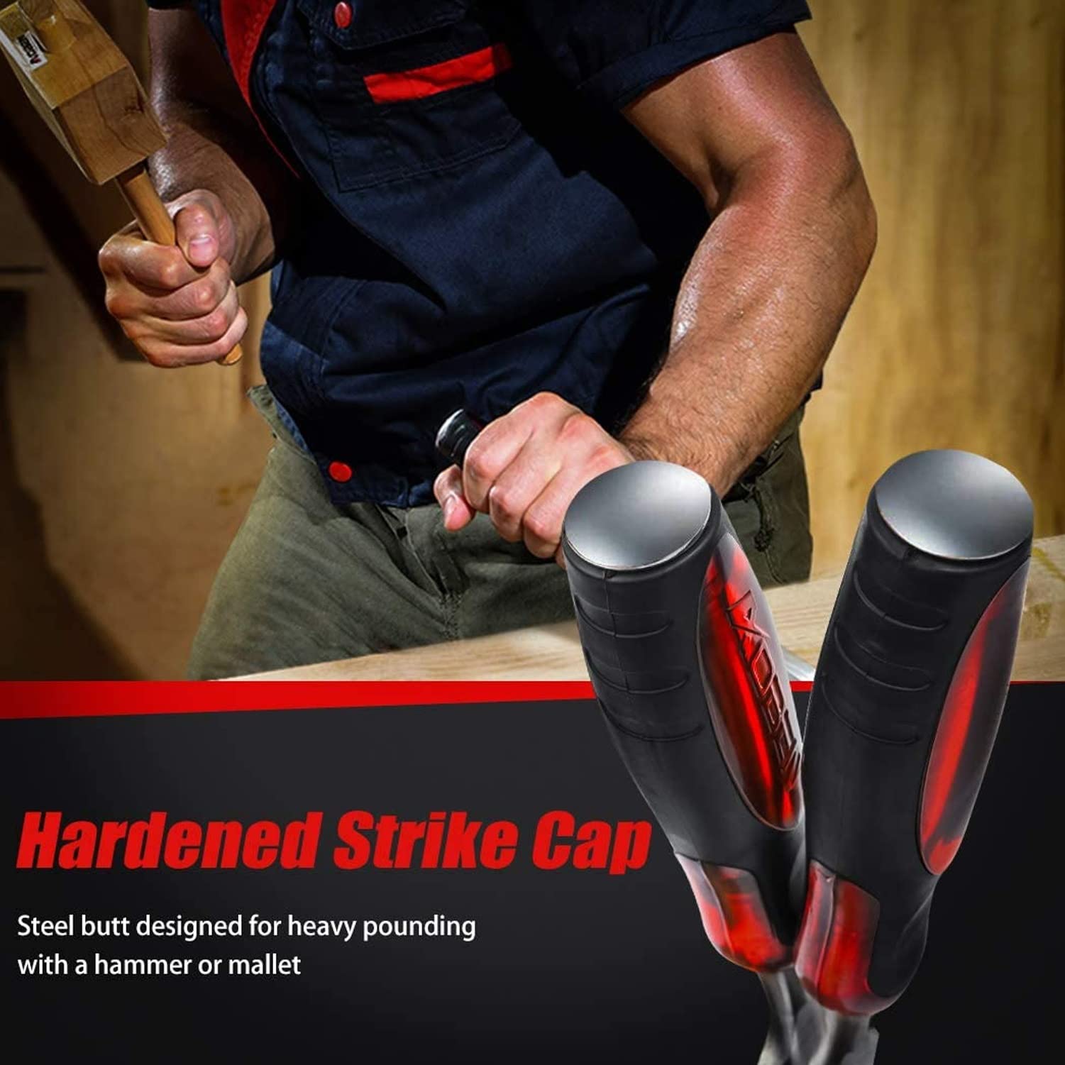 Cincel, Juego de Cinceles para Madera, Cinceles para Tallar Madera, Resistentes Hojas de Aleación Cr-V Tratadas Térmicamente, Herramientas con 8 Cinceles para Madera, 10 Lápices de Carpintero