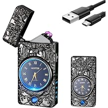 GADATOP Arc Lighter, USB Rechargeable, Windproof Black | Highlights Plasma lighter with LED light and quartz watch; Micro-USB charge; pocket 2.99 x 1.49 in; gift-ready.