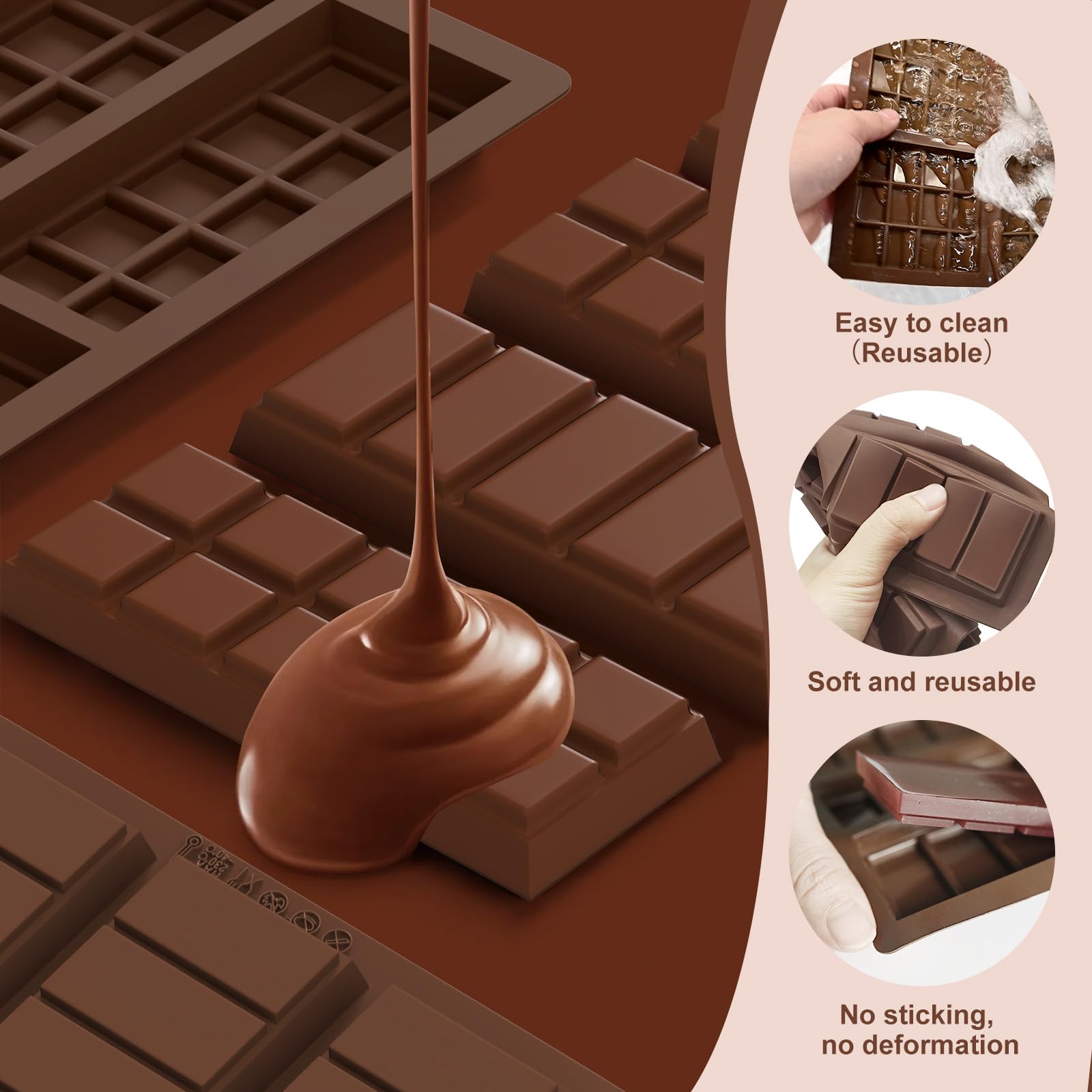 Moldes de barra de chocolate, paquete de 2 moldes de silicona para barra de chocolate profundo Dubai para relleno de Knafeh, pistacho, Halloween, Navidad, barra de chocolate gruesa