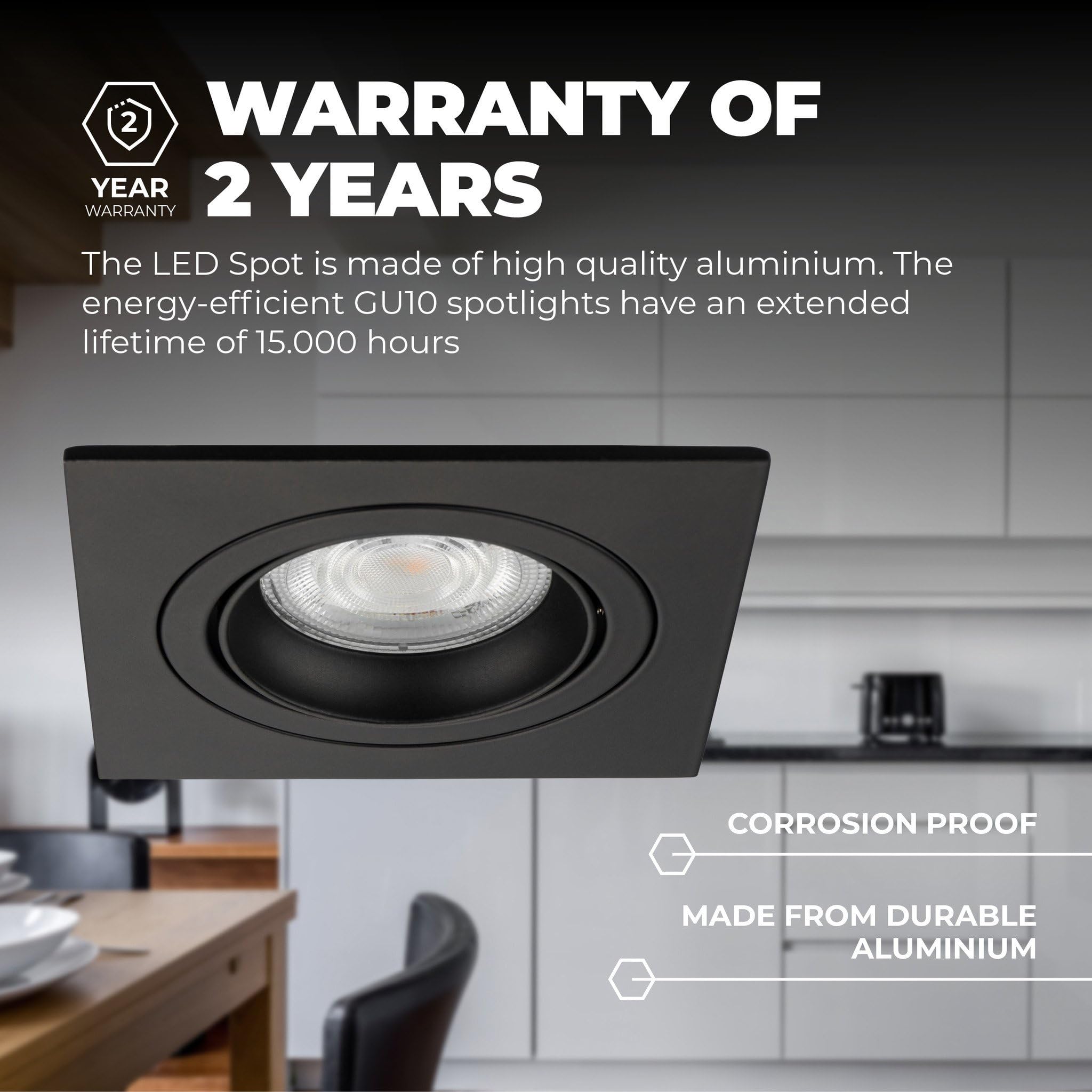 Ledvion - 6x Faretti da incasso LED Siviglia, Nero, 5W, 2700K, Ø92 mm, Dimmerabile, Quadrato, 2 Anni di Garanzia
