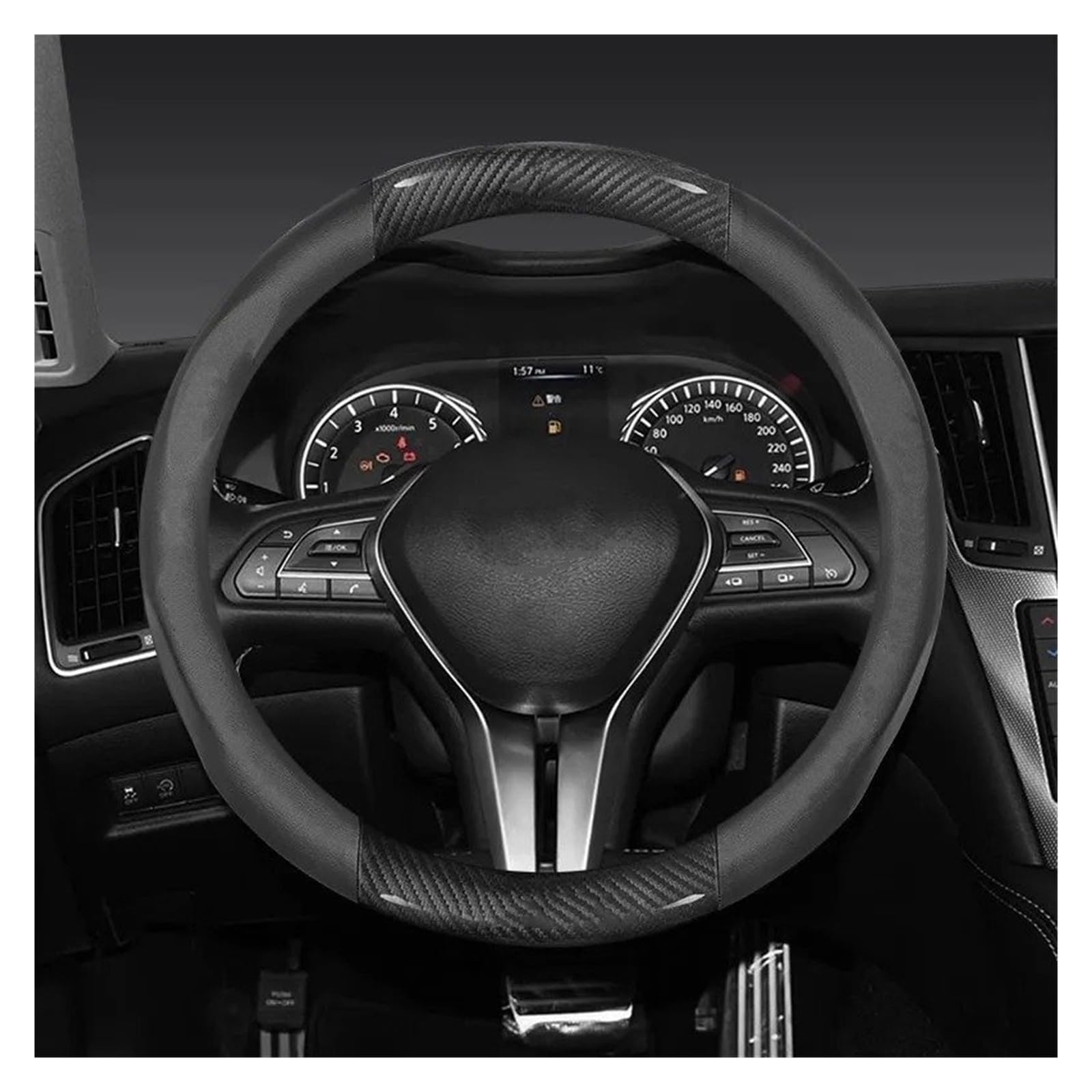 Cubierta Volante Coche para Q50 Q60S Q70 QX30 QX50 QX55 QX56 QX60 QX70 QX8 JX35 EX25 FX35 G37 M35 ESQ Funda Volante Cuero Fibra Carbono(O Carbon Fiber Black)