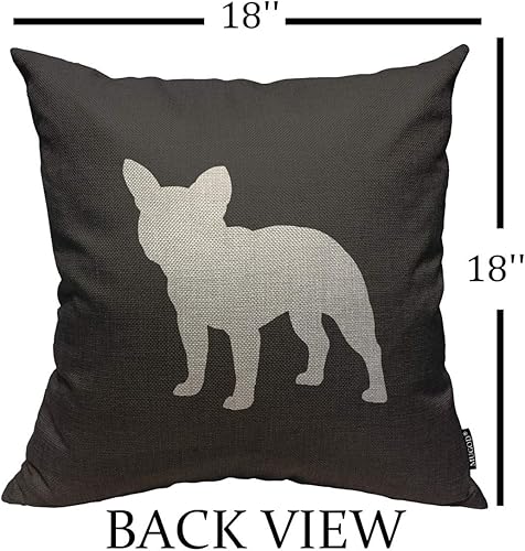 Miniatura 2 de Mugod Funda de almohada cuadrada de lino con silueta de bulldog francés para el hogar, funda de almohada cuadrada de lino para hombres y mujeres,