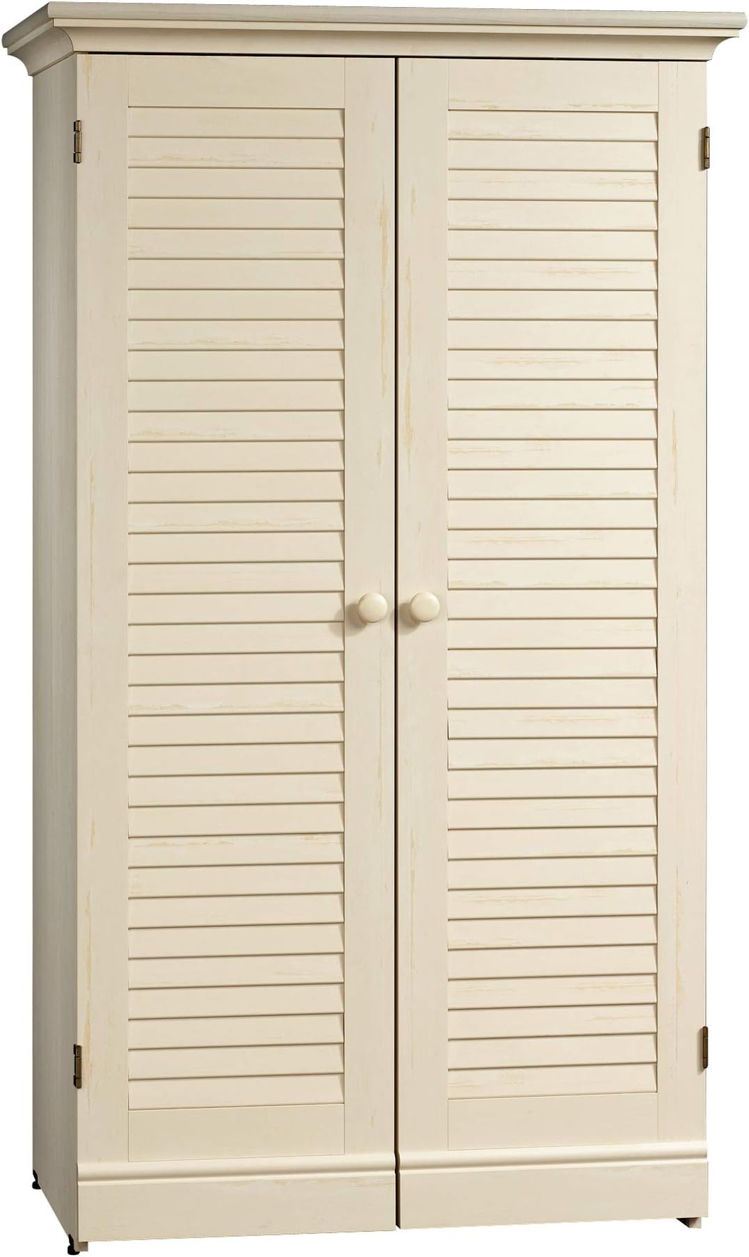 Sauder Harbor View Craft and Sewing Armoire with Table/ Pantry cabinets, Antiqued White finish