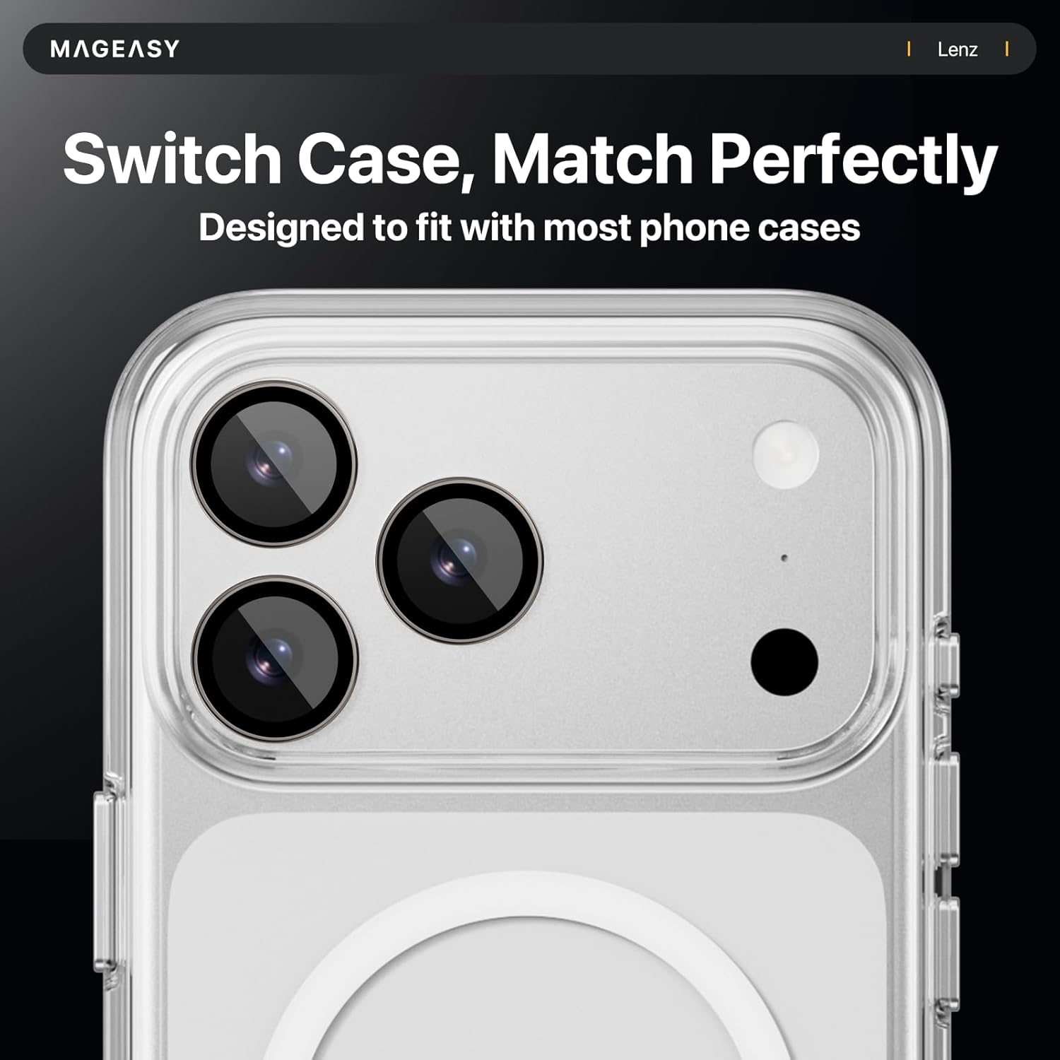MAGEASY Designed for iPhone 17 Pro/Pro Max Camera Lens Protector - Made of Sapphire & Titanium Alloy, Stronger than Tempered Glass Lens Protector, Easy to Install | Lenz (Titanium White - Ti64)
