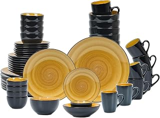 Stoneware Sonoma 56pc Dinnerware Set, Black + Speckled Spin Wash Yellow