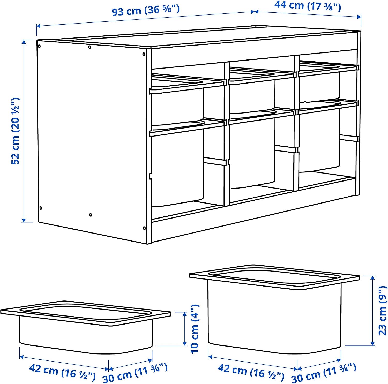 ProTuning TROFAST Storage combination with boxes, light white stained pine light orange/red, 93x44x52 cm