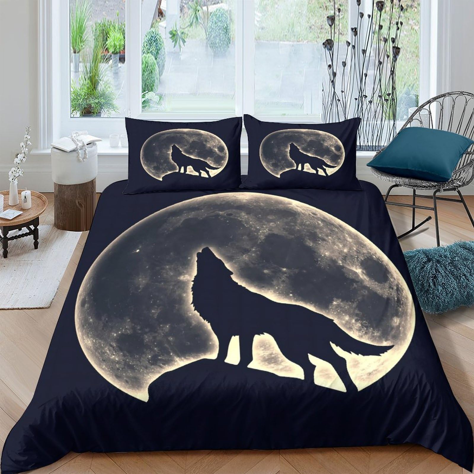Ctjqhvkz Style-8 3D Printed Full Moon Wolf Fitted Sheet Microfiber Soft Black Night Howling Wolf Bed Cover For Bedroom Dorm Decor Mattress Protection Single（135X200cm）
