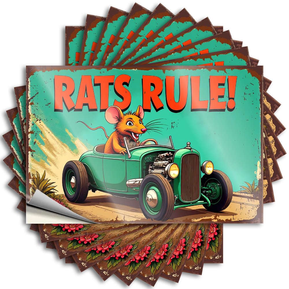 Stickers Basement Decor Easy Apply | Rats Rule! Vintage Car Adventure Reading Window Peel and Stick(8X12CM)