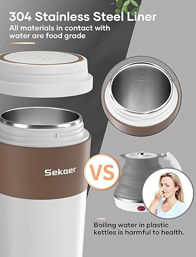 Miniatura 4 de Sekaer SKE-835-B - Hervidor portátil de viaje, doble voltaje de 110-240 V, mini hervidor eléctrico para té y café, caldera de agua caliente pequeña