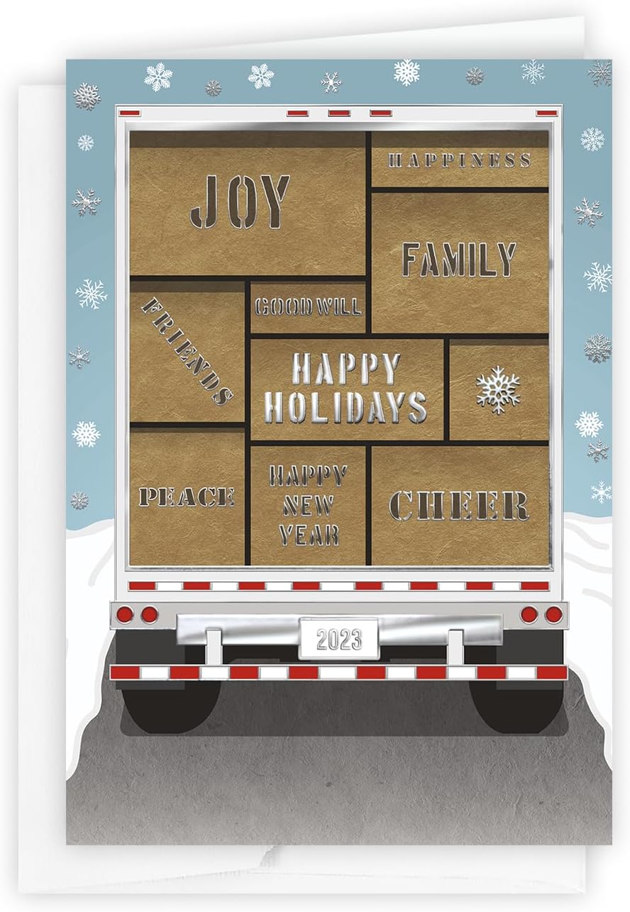 The Gallery Collection, 25 Count Card Pack, Business Christmas Cards with Foil Lined Envelopes (Holiday Cheer Delivery Truck), For Trucking Industry