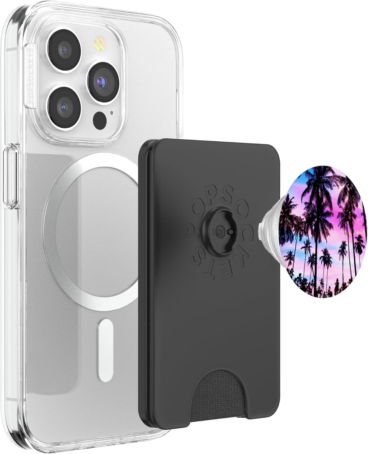 Palm Trees Purple Blue Sunset Tropical Tree Leaves Summer PopSockets PopWallet for MagSafe