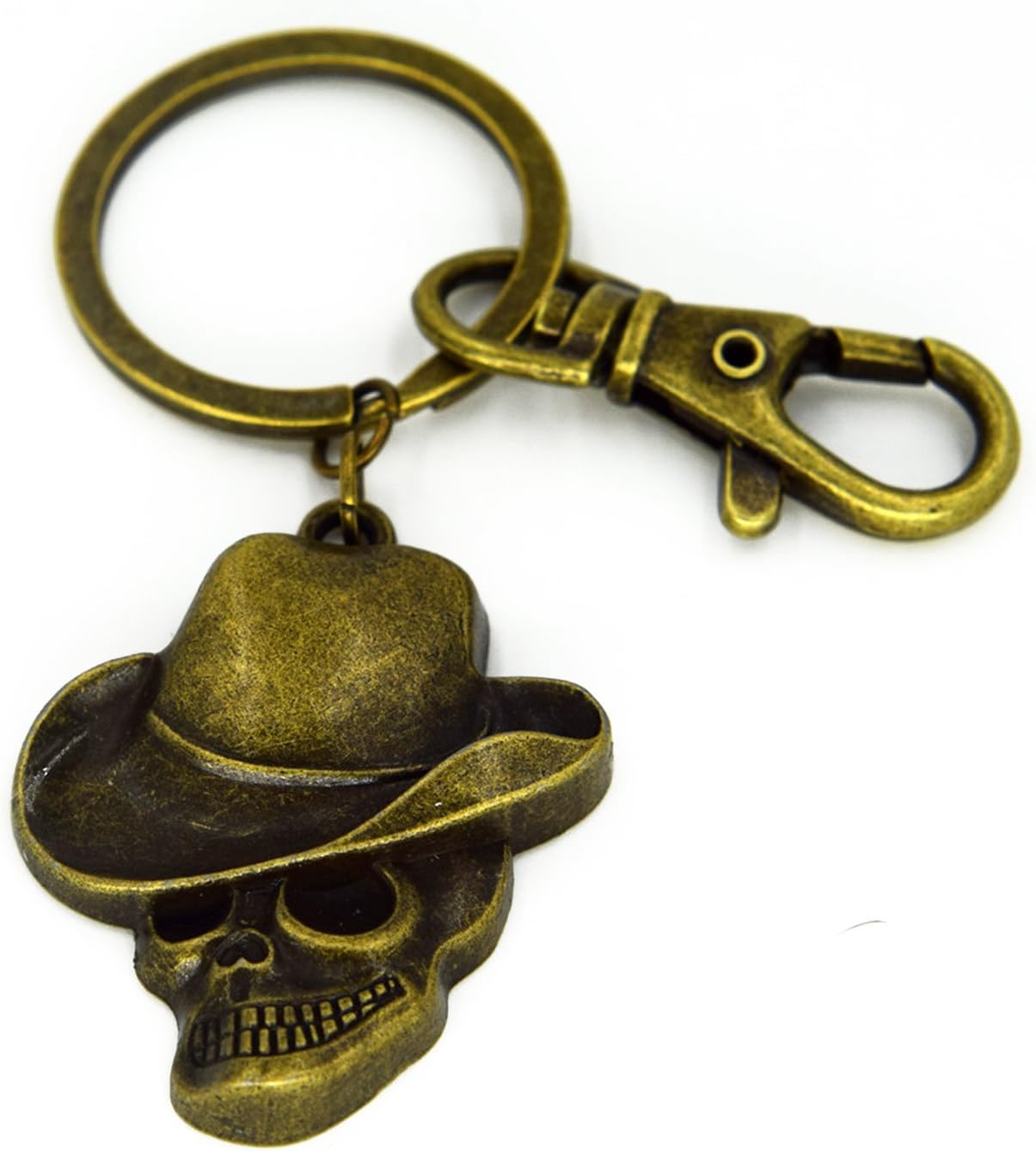 Cowboy Hat Skull Keychain , Movable Skull Keyring , Skull Key Ring Jewelry, Skeleton Keychain, Sterling Bronze Jewelry, Skull