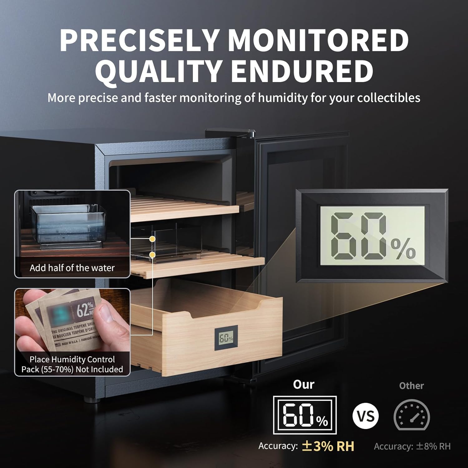 NEEDONE 280 Count Electric Cabinet with Heating and Cooling Quiet Temperature Control System, Made with Spanish Cedar Wood Shelves & Drawer with Hygrometer, LED Lighting, Gift for Men