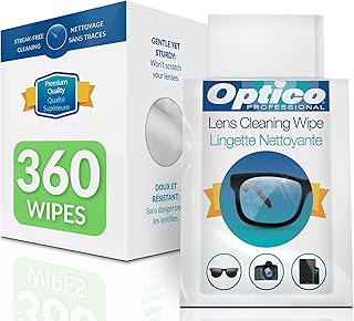 Optico Pre-Moistened Lens Cleaning Cloths - Premium Quality Cleaner for Eye Glasses, Screens, and Cameras Lenses - 360 Streak-Free and Individually Wrapped cloth wipes, 5 x 3.5 Inches (2xOCW180)
