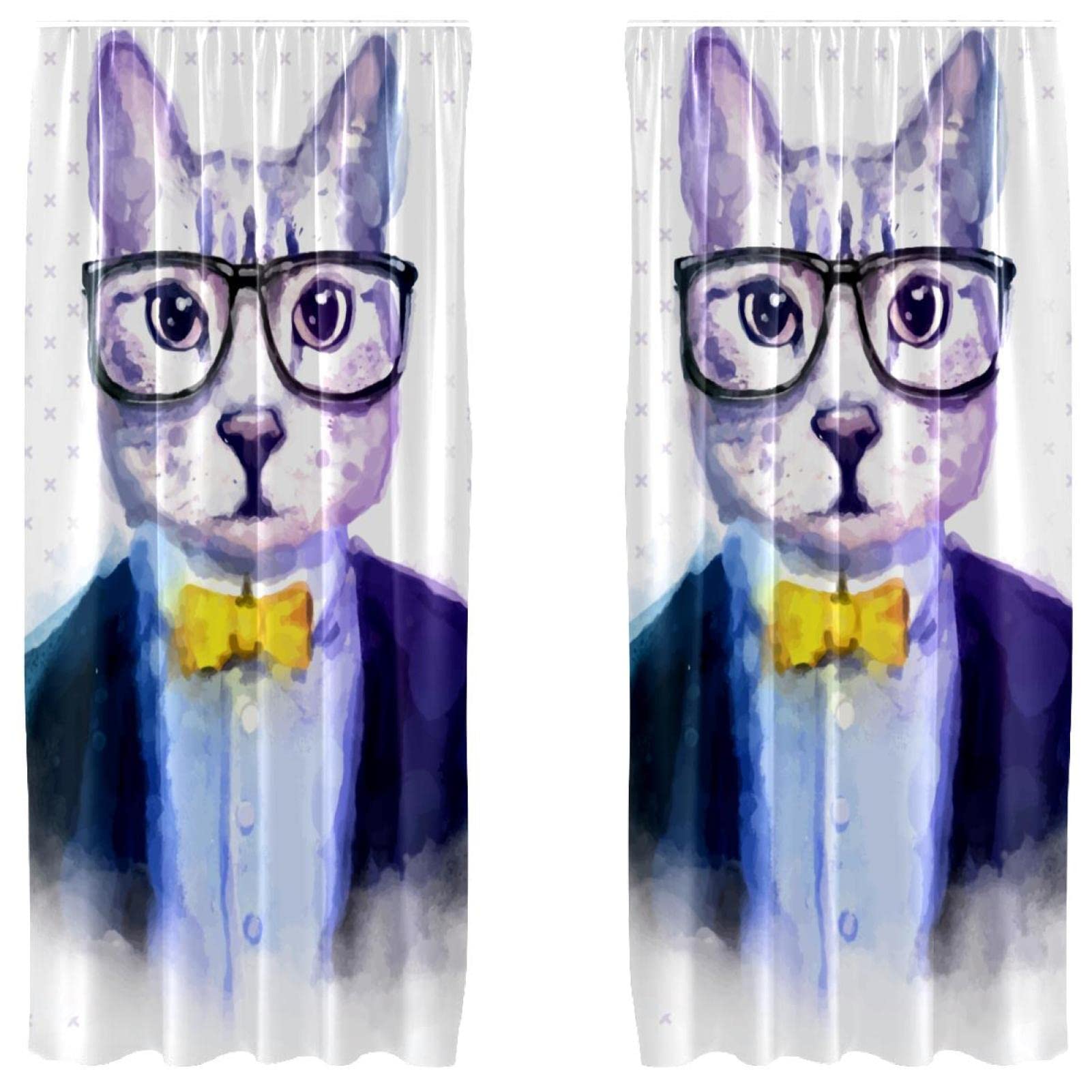 Rideaux occultants chat hipster microfibre bloquant la lumière