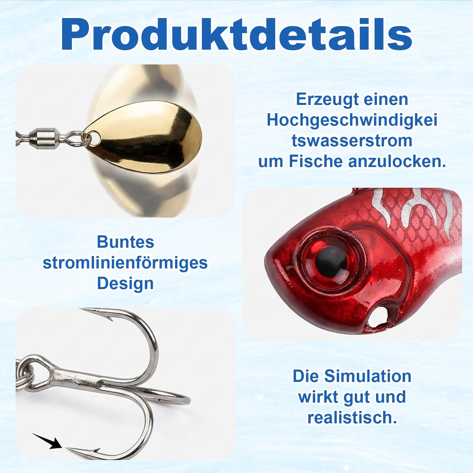 Angelköder Hecht Köder, 6 Stück jig spinner für Süßwasser und Salzwasser, 14g Schwimmköder mit realistischer Bewegung, Vielseitige Köder für Raubfischangeln in verschiedenen Gewässern und Jahreszeiten