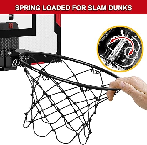 Miniatura 5 de HYES Aro de baloncesto grande de 24 x 16 pulgadas para adultos, aro de baloncesto sobre la puerta con tablero resistente, juguetes de baloncesto