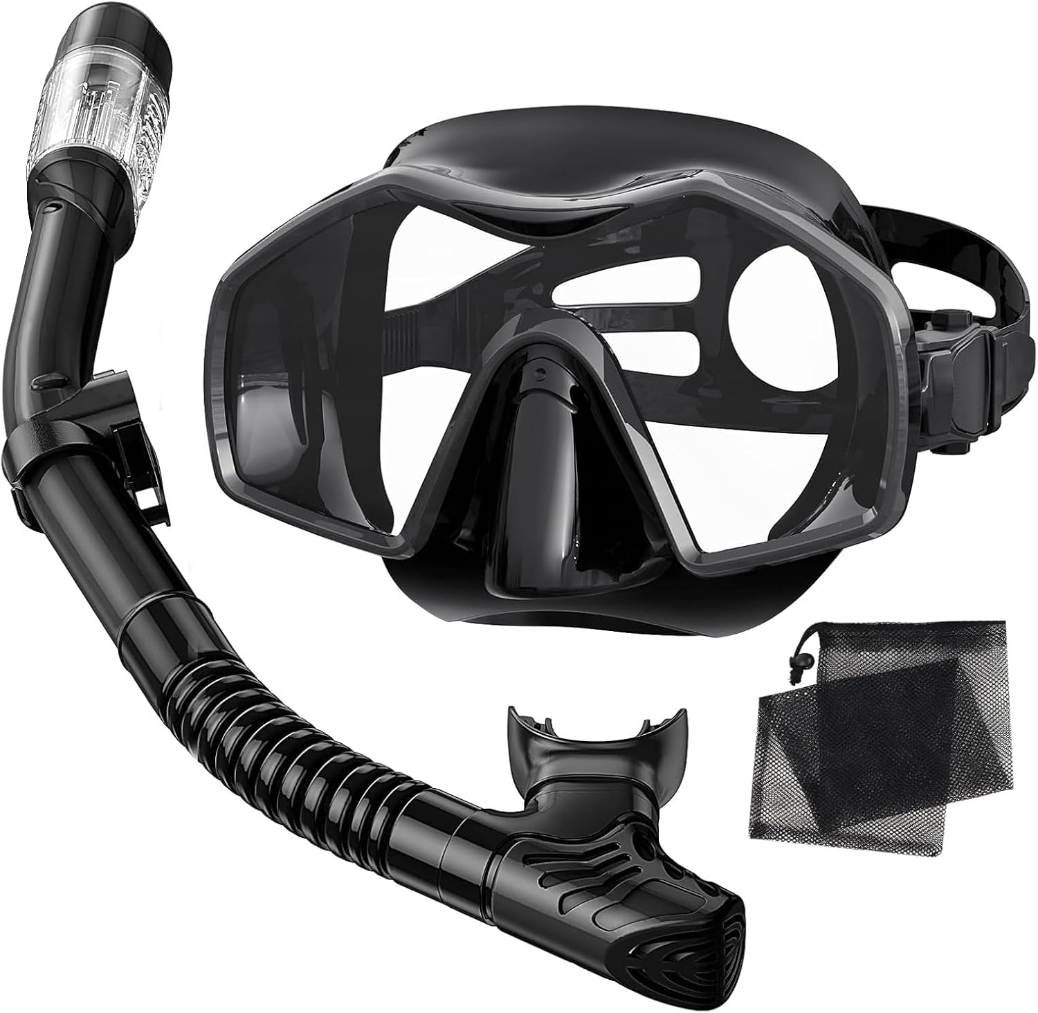 Snorkeling Gear for Adults,Dry-Top Snorkel Mask Set with Tempered Glass,Anti-Fog & Anti-Leak Panoramic Swim Mask,Adjustable Snorkel Kit with Carry Bag for Scuba Diving,Swimming,Travel