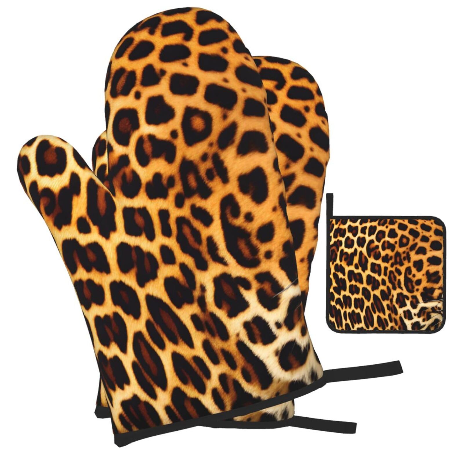 Ensemble Gants De Cuisine Et Manique Motif Léopard – Résistant à La Chaleur, Idéal Pour Four, Barbecue