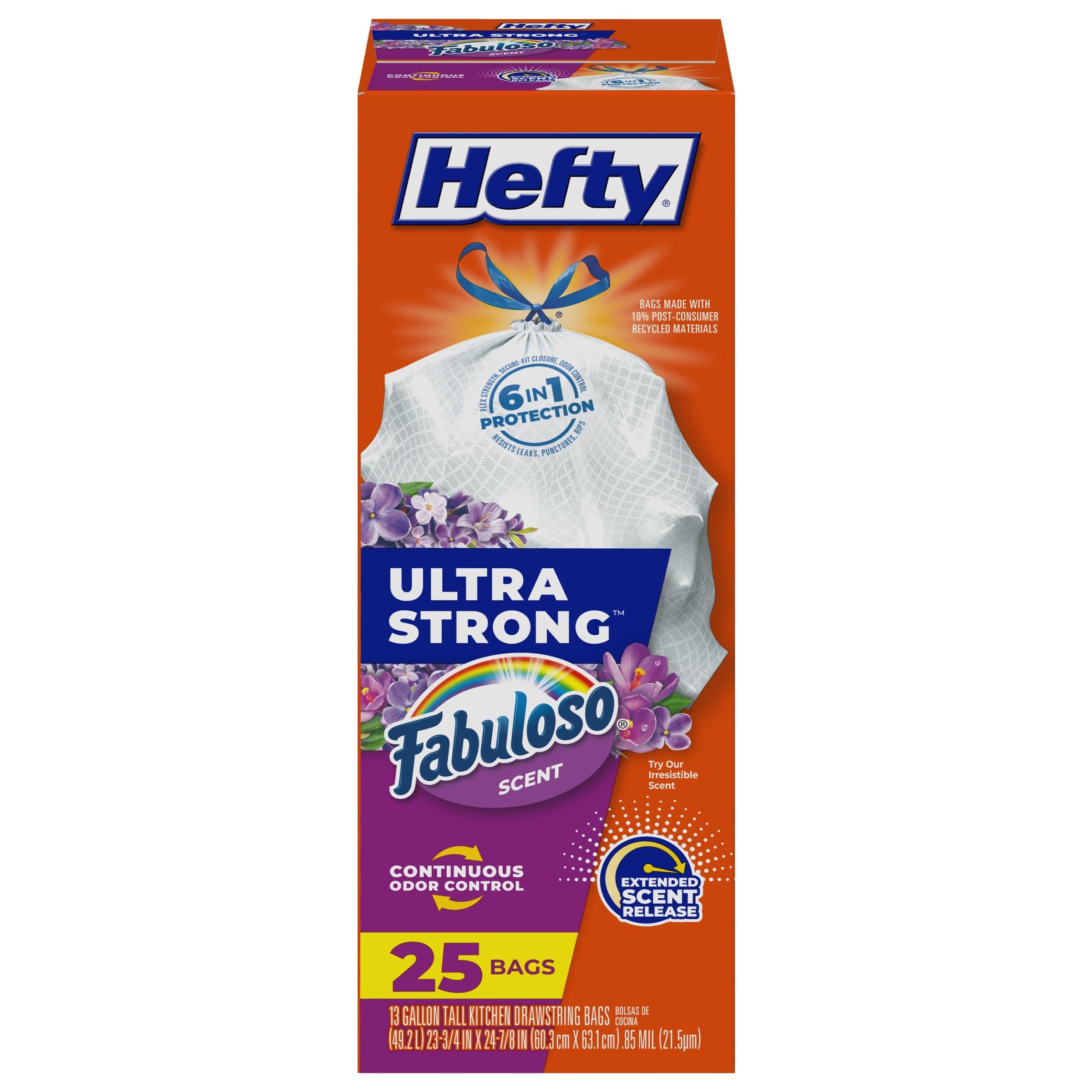 Hefty Ultra Strong Tall Kitchen Trash Bags, Fabuloso Scent, 13 Gallon (25 Count (Pack of 1))