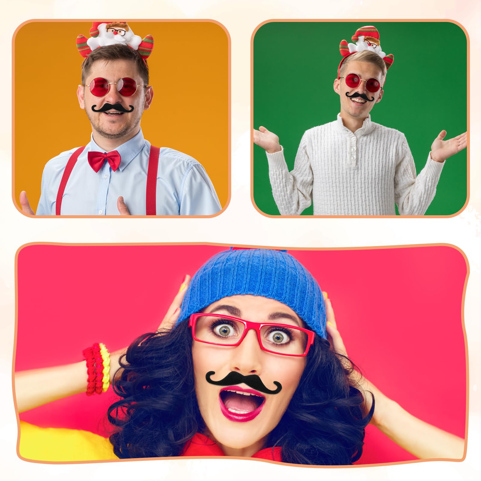 6 szt. sztucznych wąsów samoprzylepne nowość wąsy czarne wąsy naklejki realistyczne włosy na twarzy sztuczna broda kostium na imprezę Halloween maskaradę cosplay festiwal występ,
