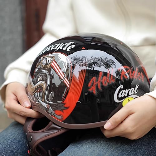Miniatura 6 de Medio casco de motocicleta para hombres y mujeres con protector solar, casco de motocicleta vintage para moto para crucero, scooter aprobado por DOT