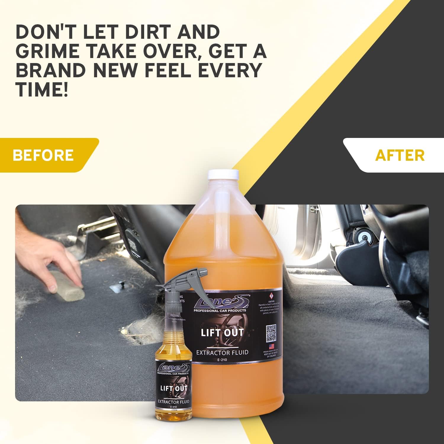 LANE'S Carpet Cleaner Spray-Auto Carpet Cleaner, Non-Foaming Concentrated Spot Cleaner for Upholstery and Carpet, Deep Clean and Powerful Extractor Fluid (1 Gallon)
