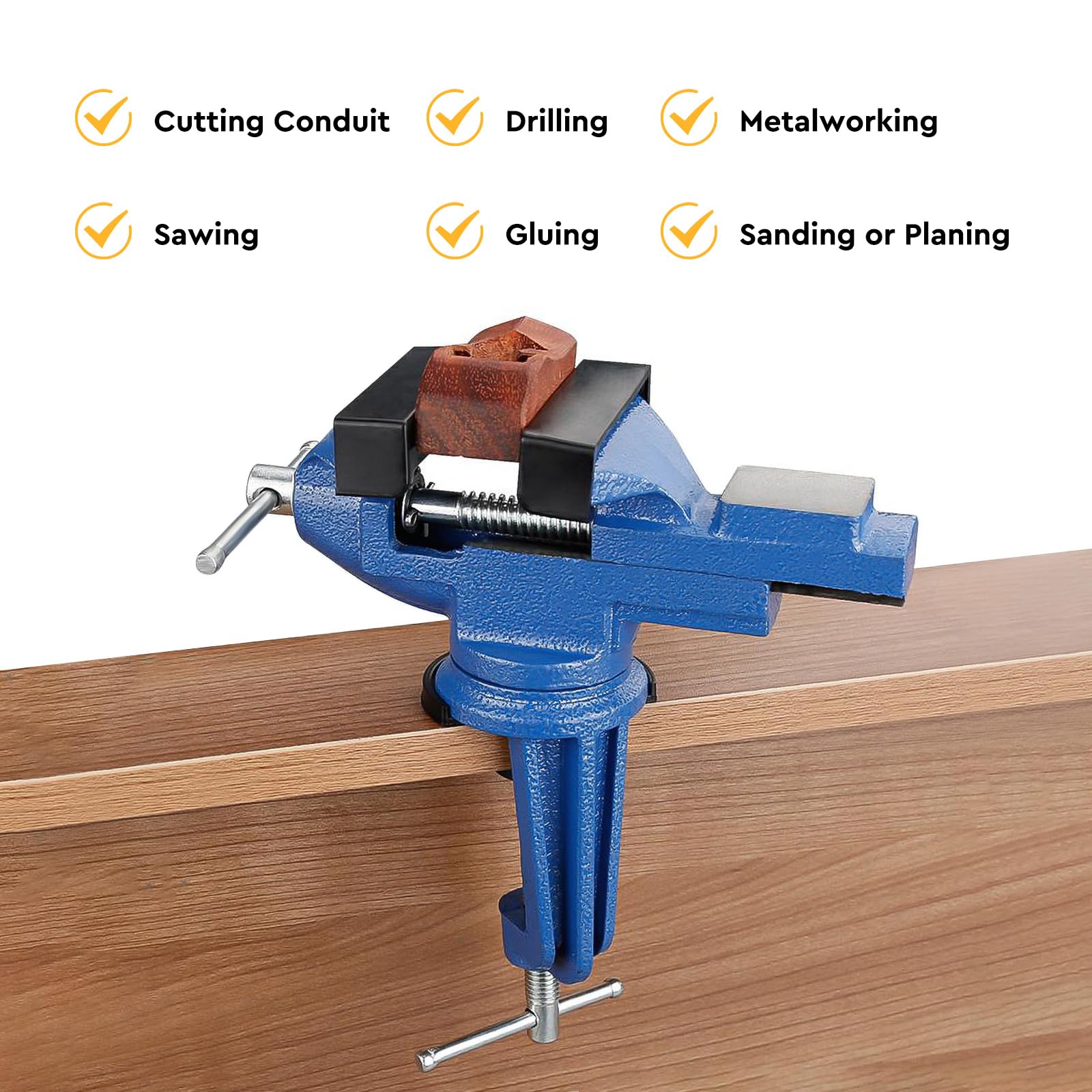 SWAWIS Étaux d'Établi, Largeur de Mâchoire 70mm, Étau de Table avec Base Pivotante à 360 Degrés-Peut Étre Utilisé pour Fixer des Pièces Telles Que le Bois Et le Métal, Bleu