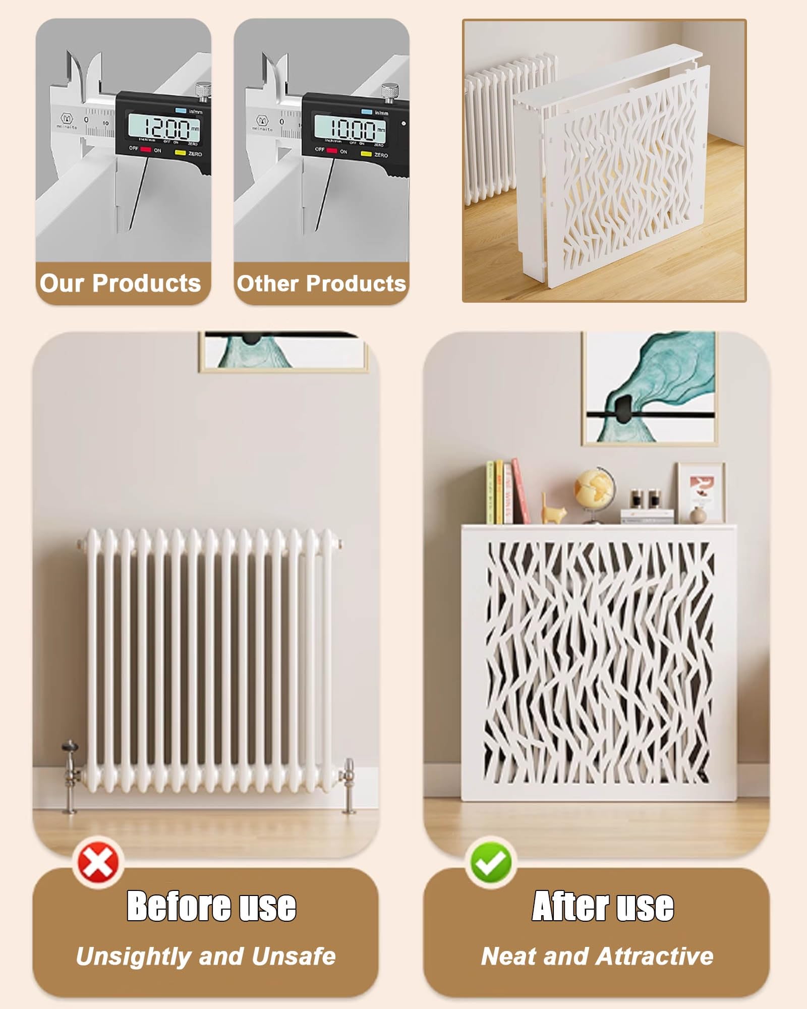 YYmmDQ White Modern Radiator Covers Heater Steam Radiator Cover for Home, Heater Heating Side Stand Cabinet Shelf Bathroom Floor Cabinet for Living Room, Hallway(L35.4 xW31.5 xD5.9)