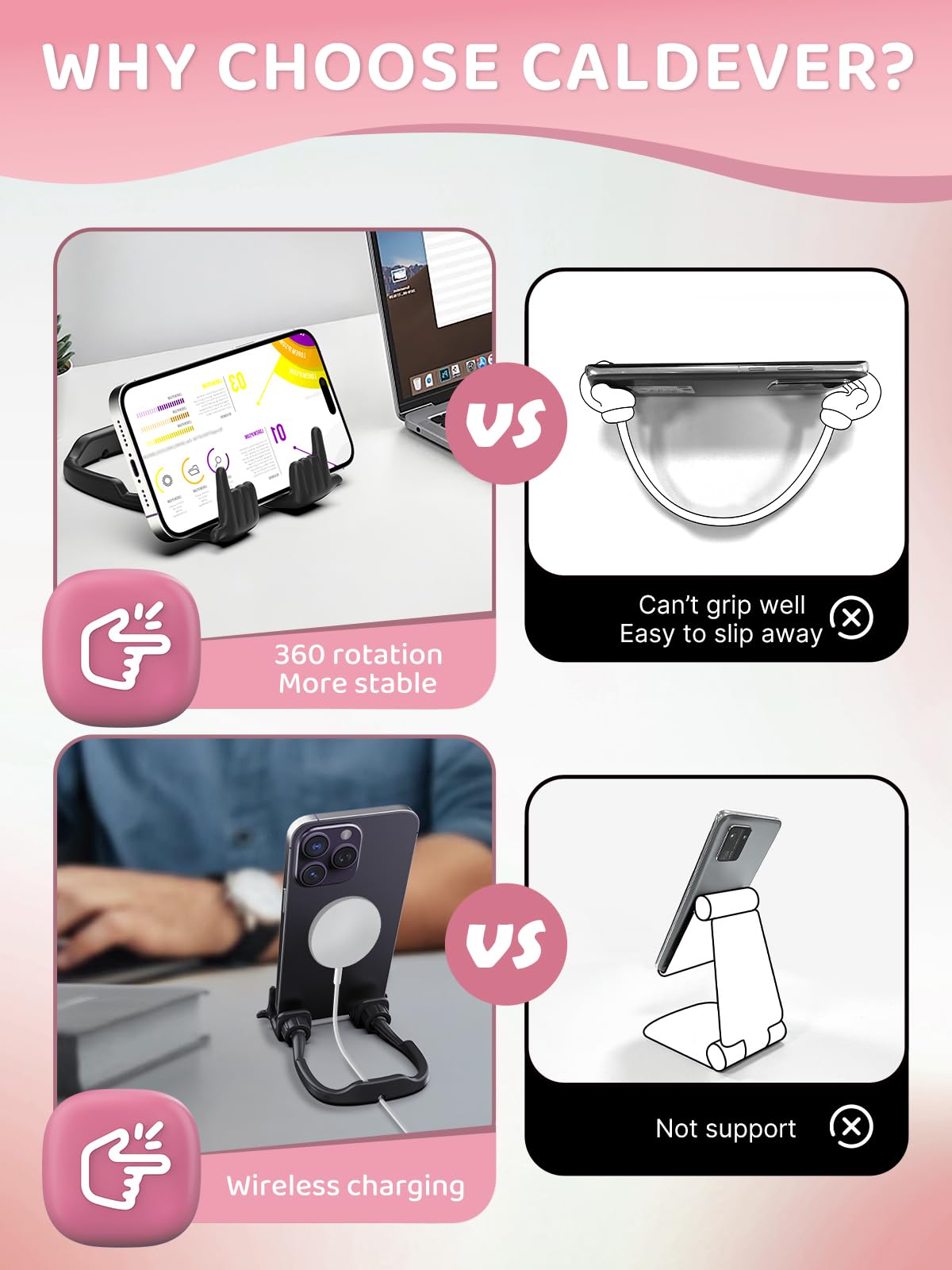 Stocking Stuffers for Teens Girls Boys Cell Phone Stand: CALDEVER Patented Adjustable Shy Fingers Lazy Phone Holder for Desk Cool Gadgets Fun Gifts Ideas for Adults Women Gifts for Christmas Black