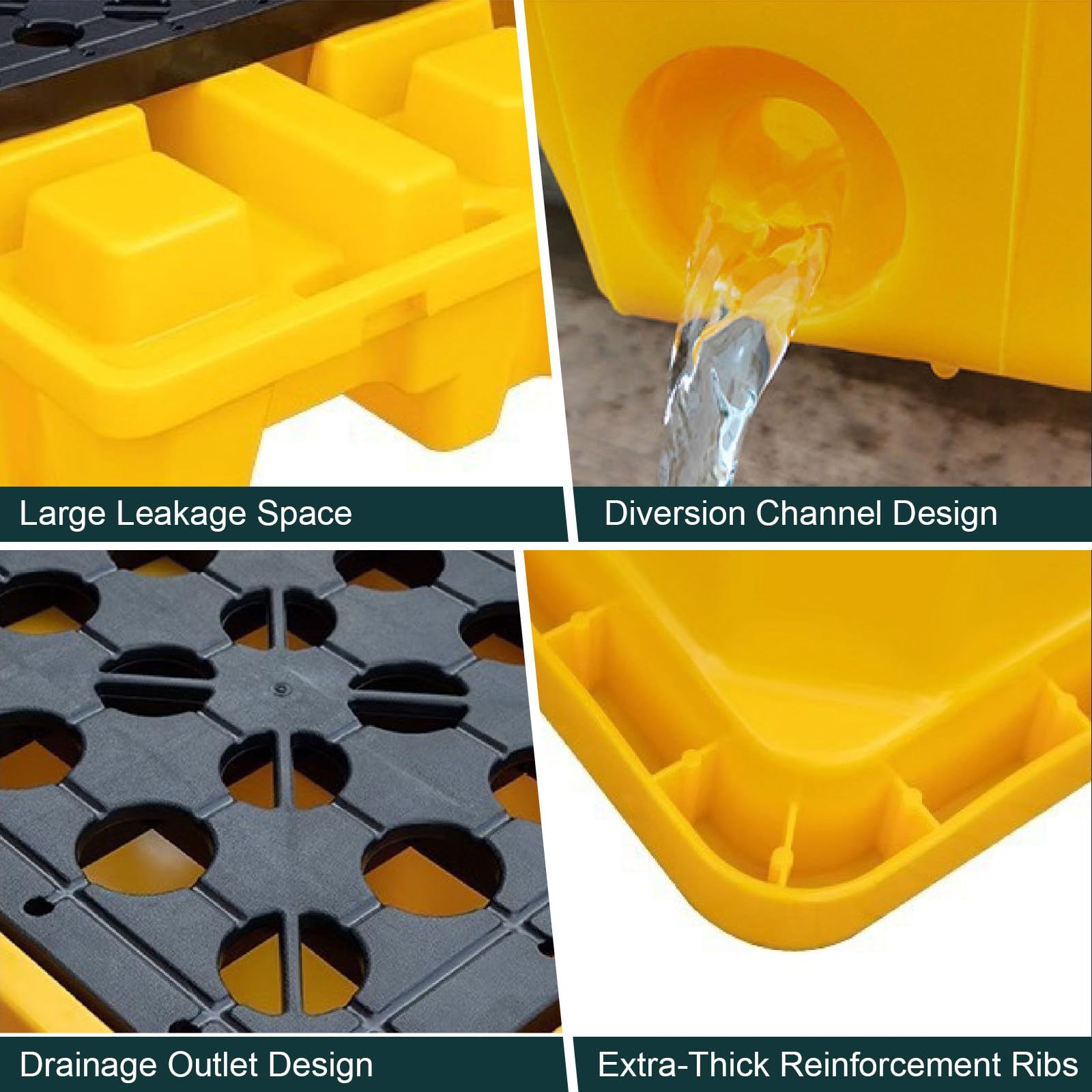 Palette De Rétention avec Drain, Plateau De Confinement en Plastique 120×60×10cm(47.24×23.62×3.94in) | Capacité 1 / 2 Fûts, Capacité De Charge 400/500/800/2000 Kg, Pour Garage, Sous-Sol, Stockage Industriel