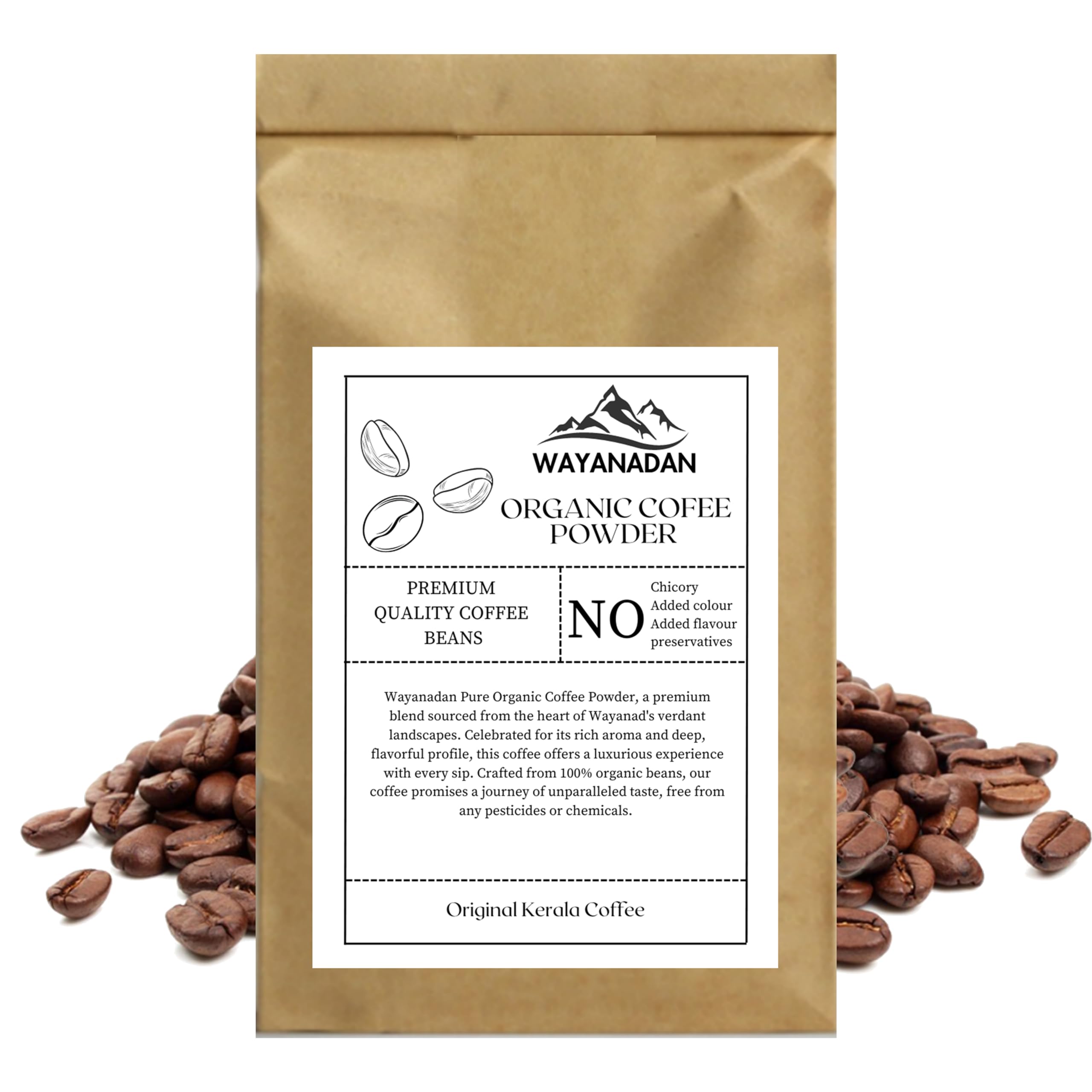 WAYANADAN Kerala 100% Organic Medium Dark Roasted Arabica Freshly Roasted Ground Coffee Powder - Kappi Podi - 150gm