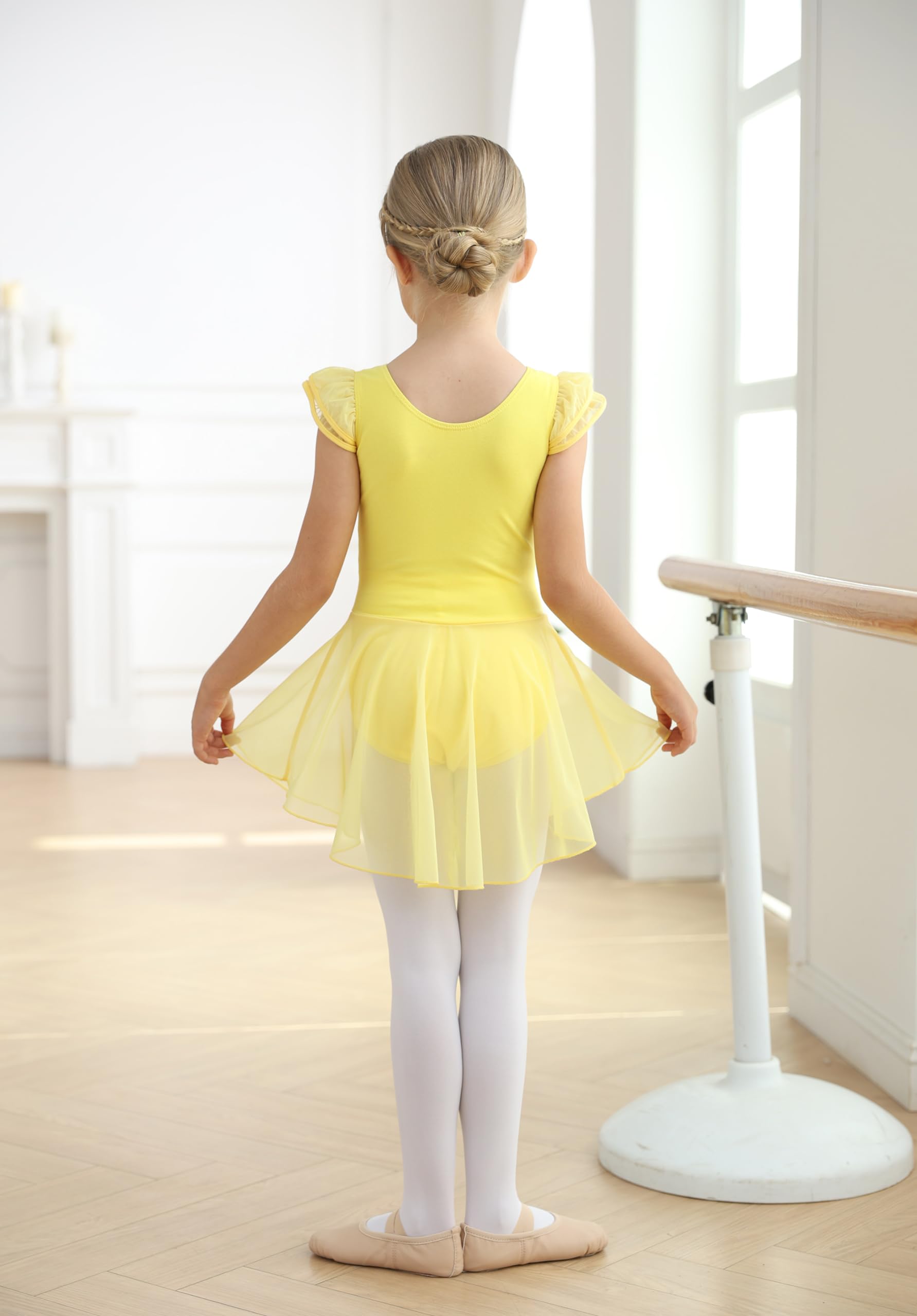 MdnMd Body da balletto per bambine con gonna classica a maniche corte, danza, ginnastica, ballerina, T72, giallo, 2-4 anni