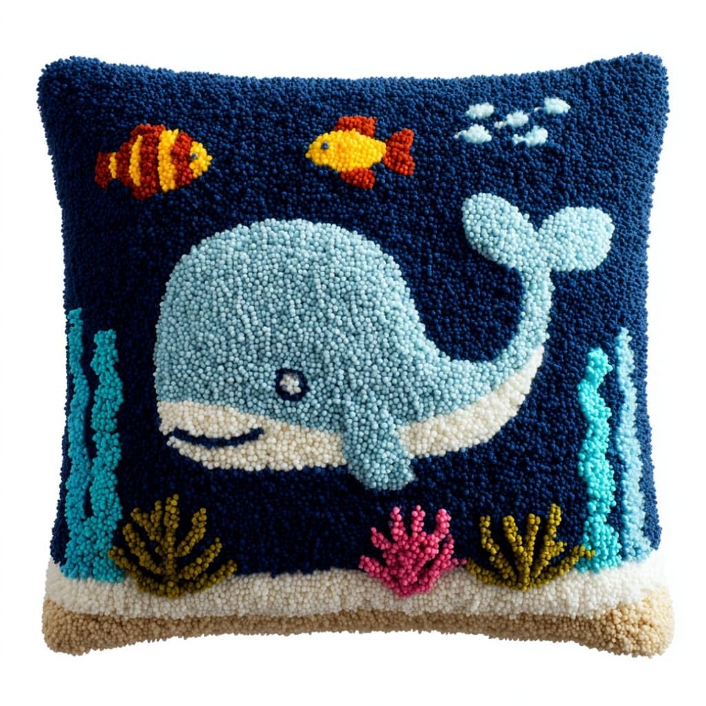 AxiangziK Latch Hook Cushion Kits,Dolphin DIY Needlework Pillow Cover Cushion Rug Making Kit,17X17Inch Handmade Embroidery Kits, Decorative Throw Pillow Cover for Sofa Cushions, Bedroom Decor
