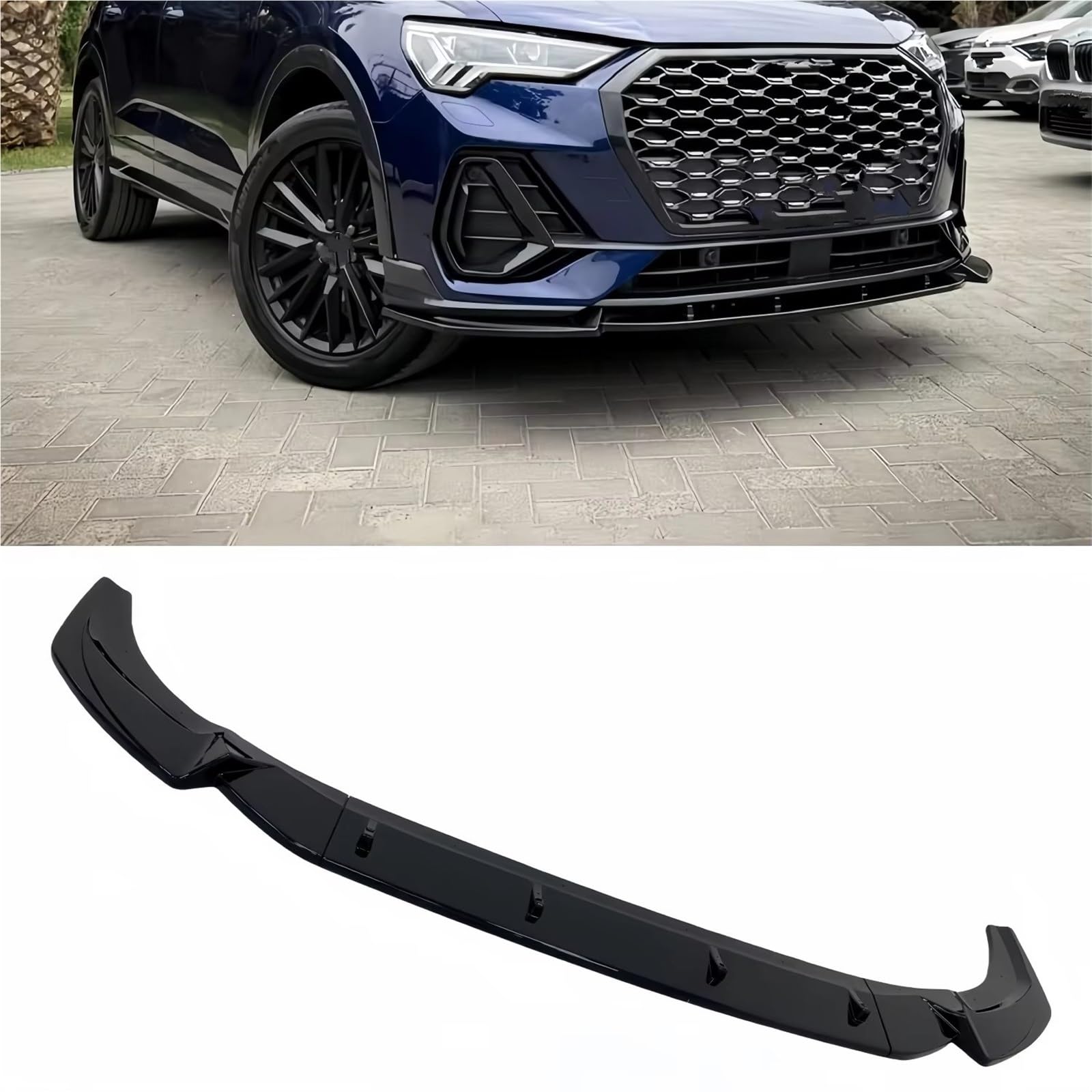 Coche Alerón Delantero Separador Labios Parachoques Delantero Color Negro Brillante 3 Piezas para Q3 MK2 F3 Sline Sportback 2,0 TDI 19-24 Kits Carrocería Frontal Spoiler Labio