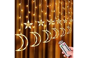 Ramadan Premium Star Moon Curtain Lights 138 LED for Ramadan Decorations, Eid...